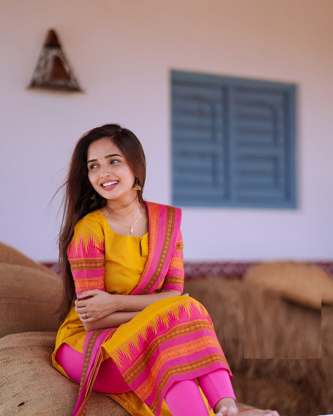Yellow Pink Cotton Salwar Suits