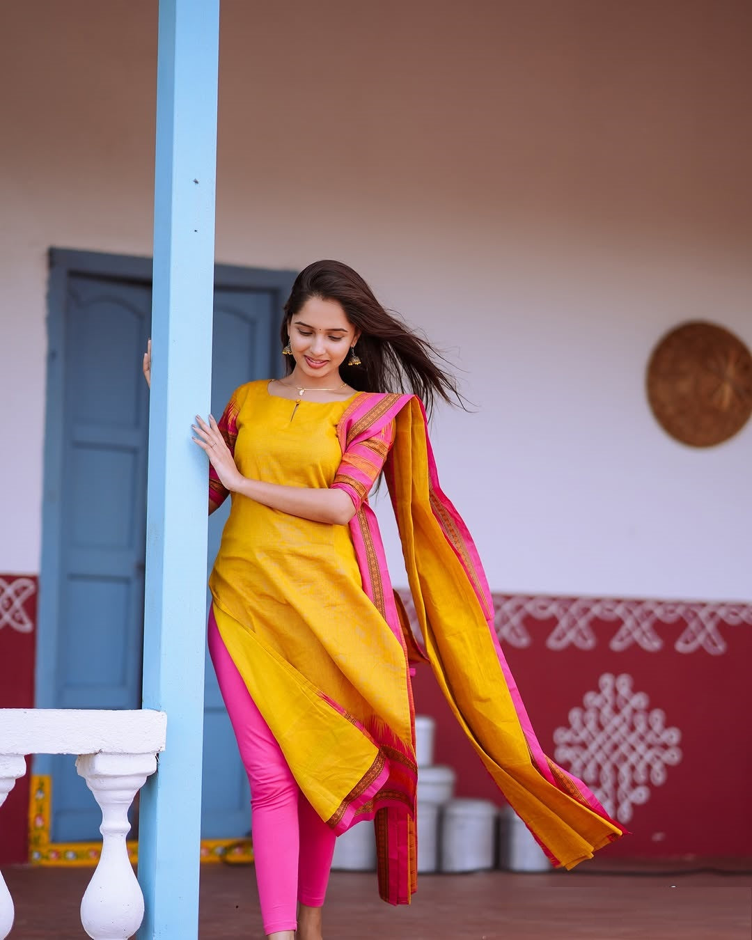 Yellow Pink Cotton Salwar Suits