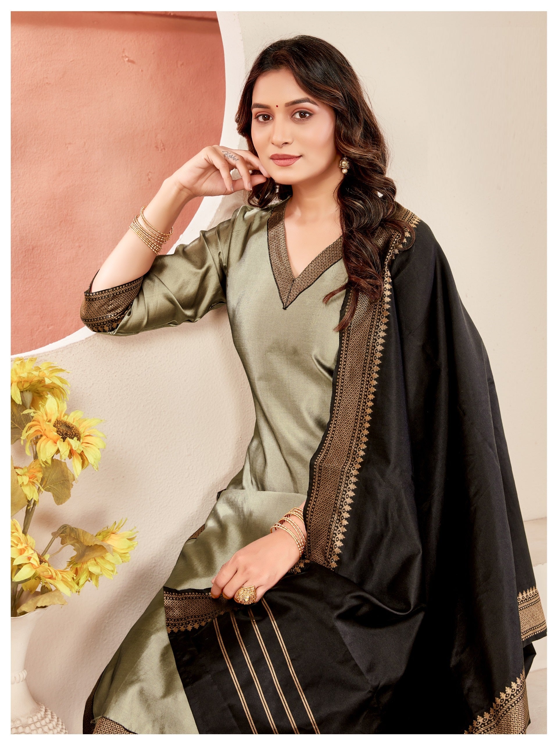 Tnisha Grey and Black Silk Salwar Suits
