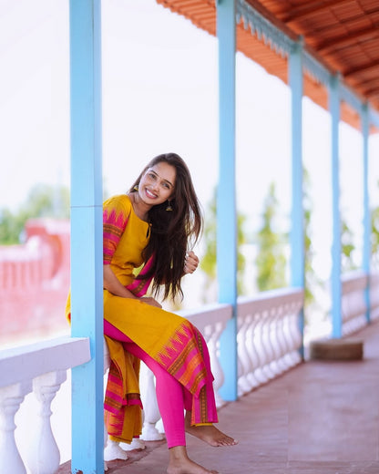 Yellow Pink Cotton Salwar Suits