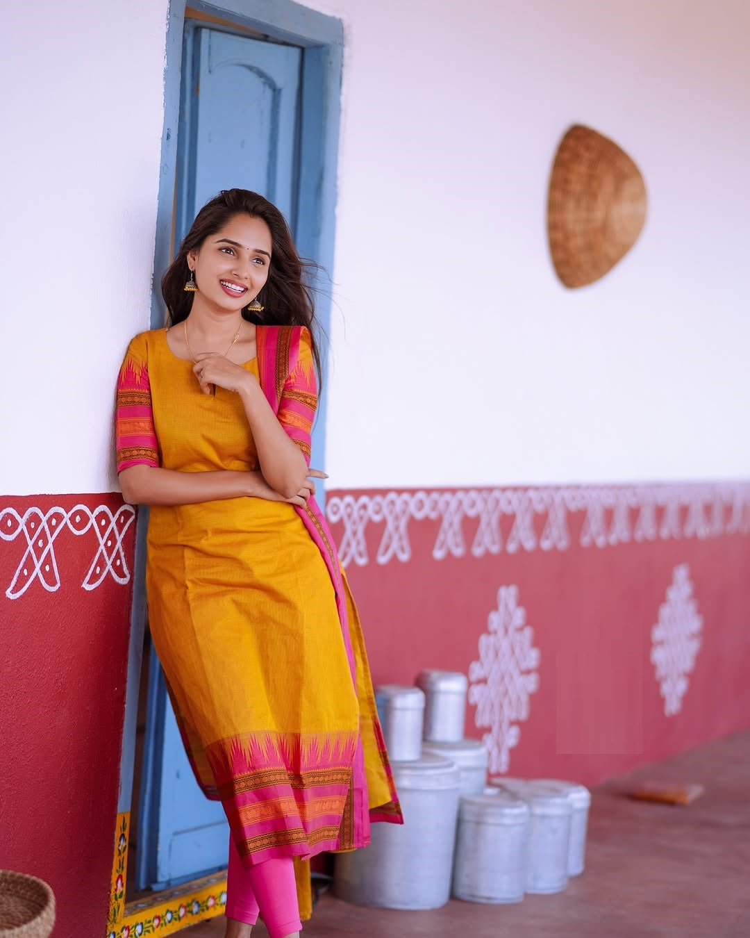 Yellow Pink Cotton Salwar Suits