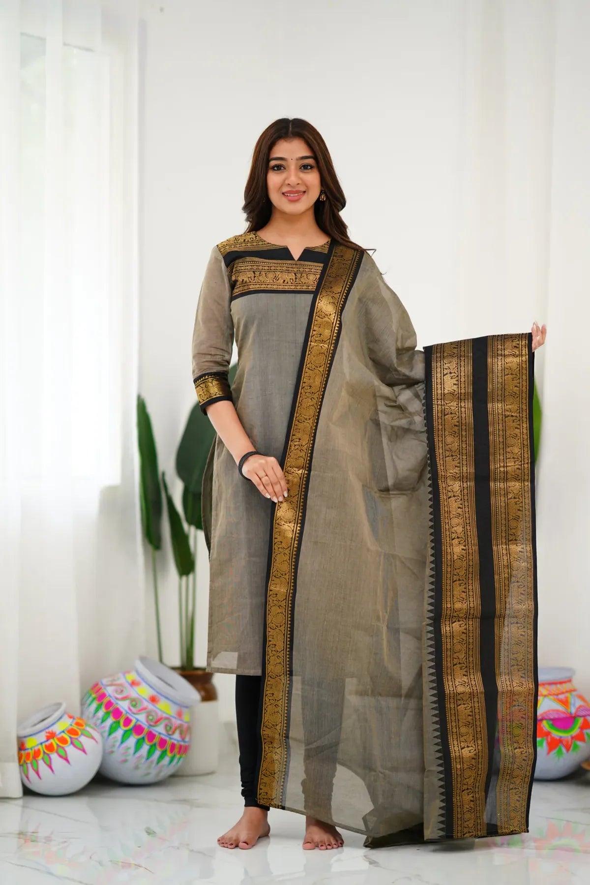 Tnisha Ash Grey Silk Salwar Suits