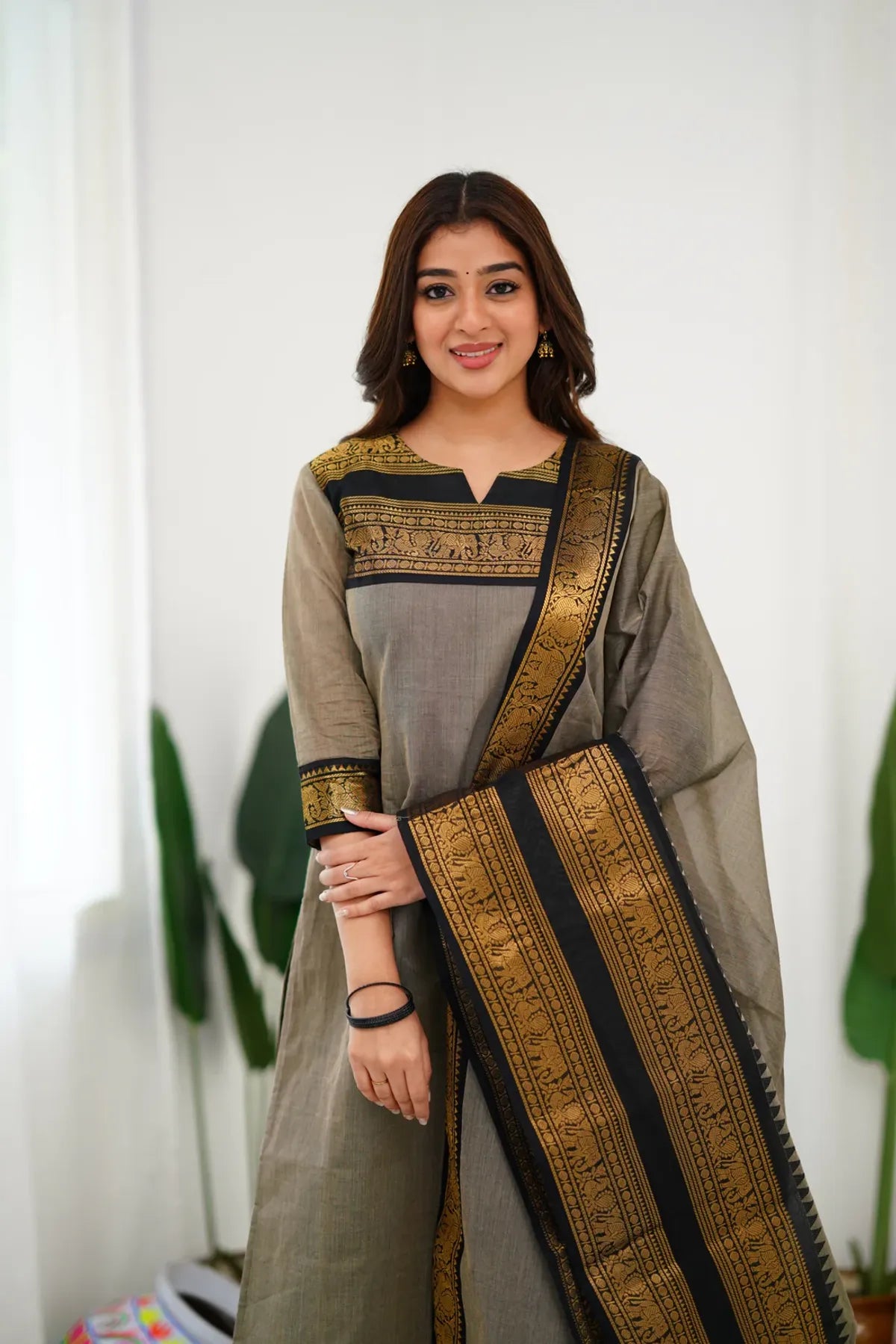 Tnisha Ash Grey Silk Salwar Suits