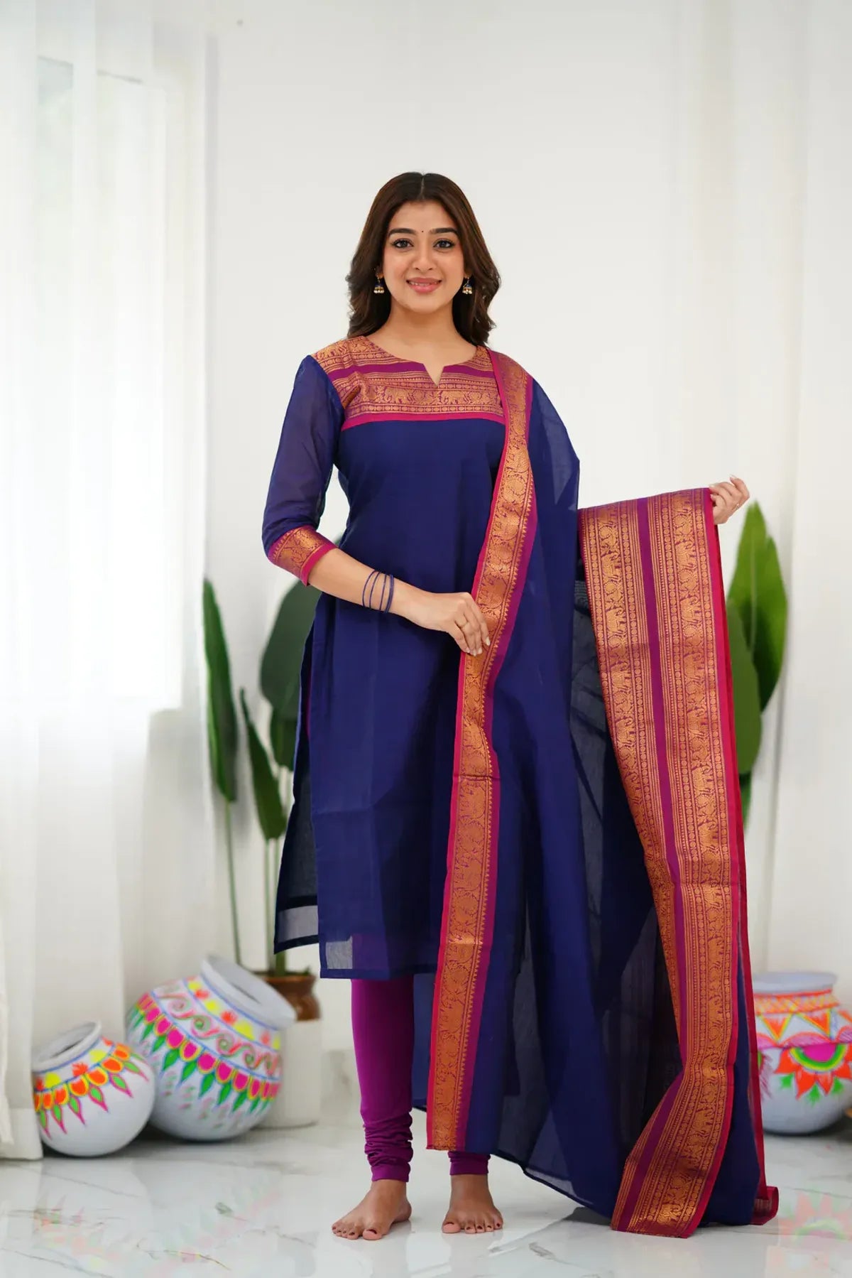 Tnisha Nevy Blue Silk Salwar Suits
