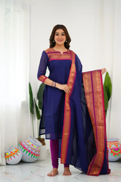 Tnisha Nevy Blue Silk Salwar Suits