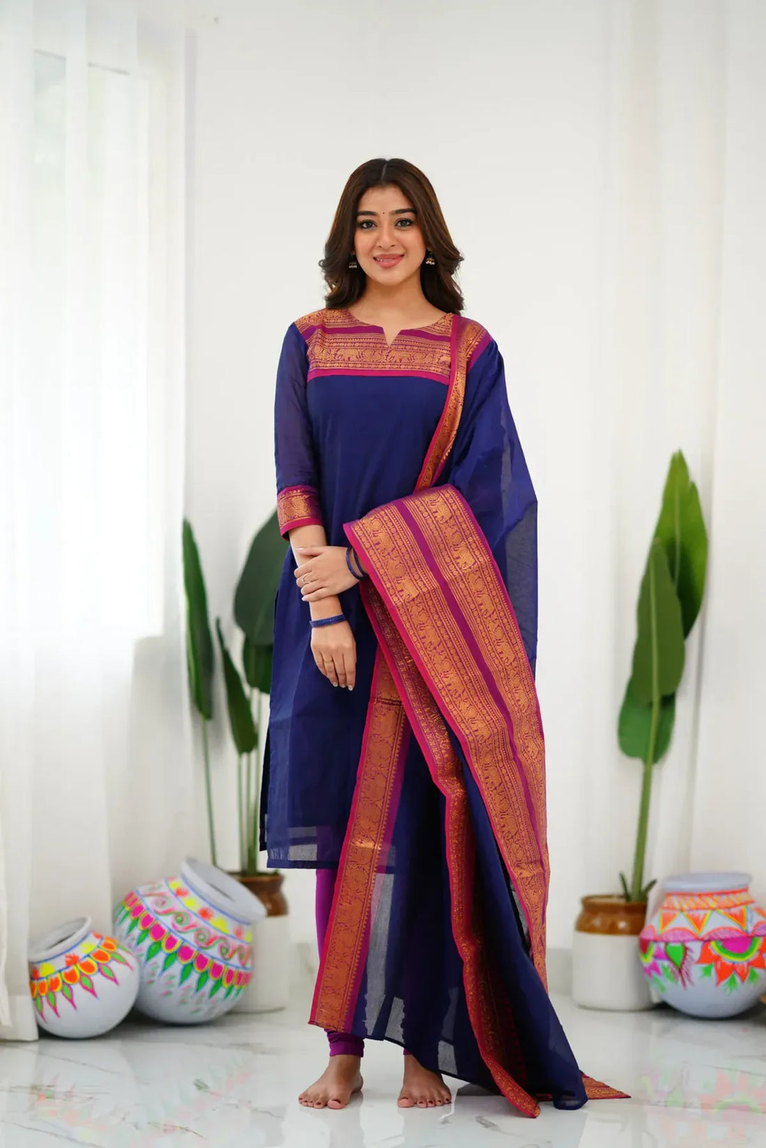 Tnisha Nevy Blue Silk Salwar Suits