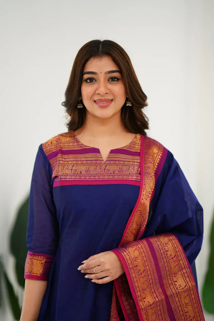 Tnisha Nevy Blue Silk Salwar Suits