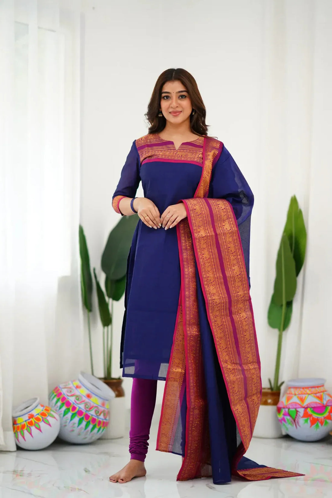 Tnisha Nevy Blue Silk Salwar Suits