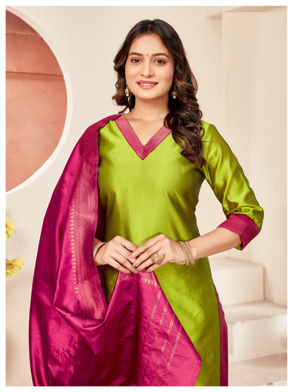 TNISHA Light Green and Pink Silk Salwar Suits