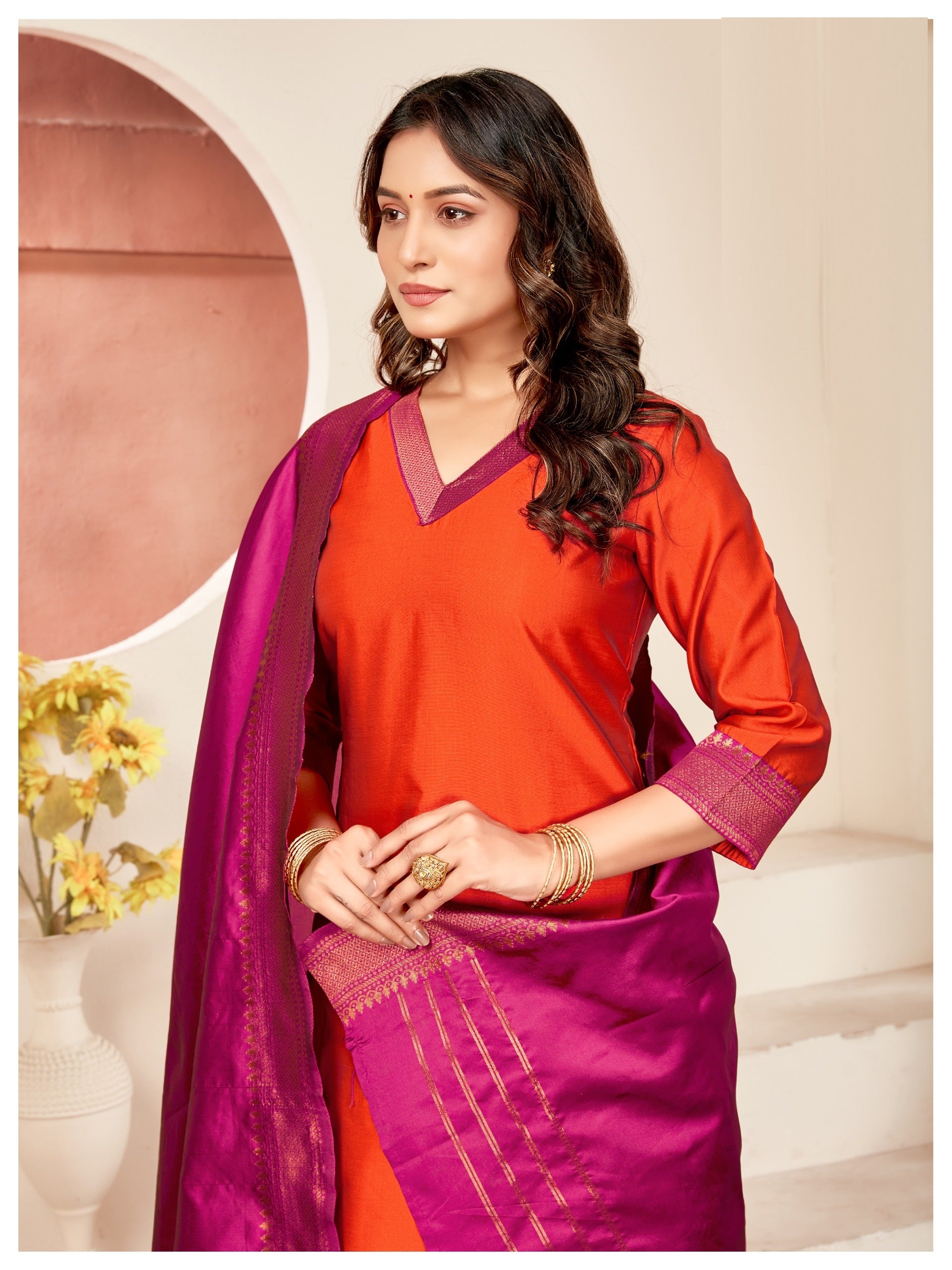 Teeba Orange and Pink  Salwar Suits