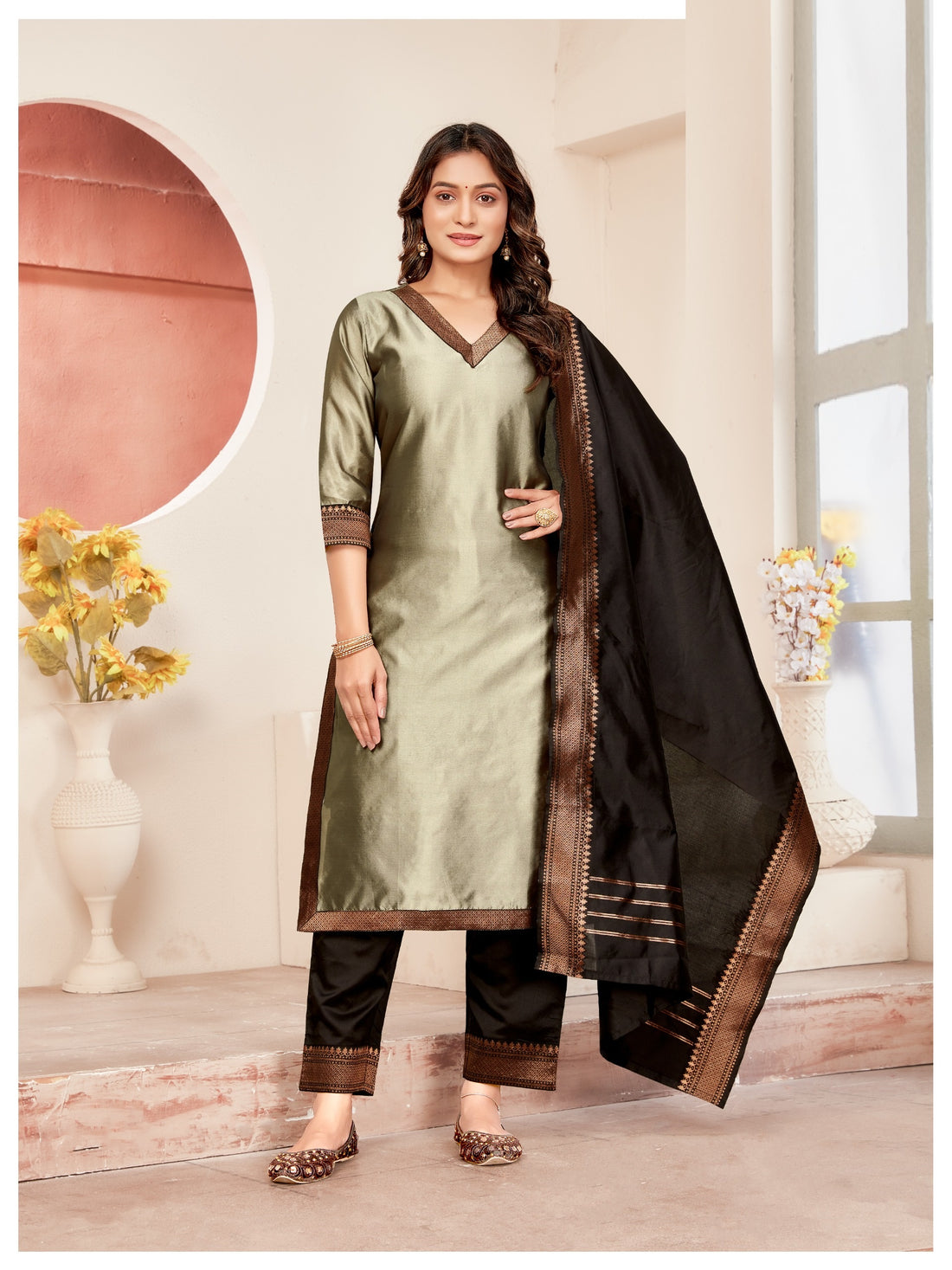 Tnisha Grey and Black Silk Salwar Suits