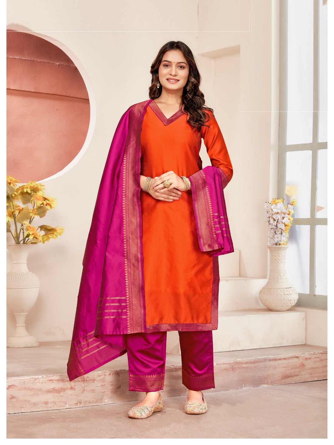 Teeba Orange and Pink  Salwar Suits