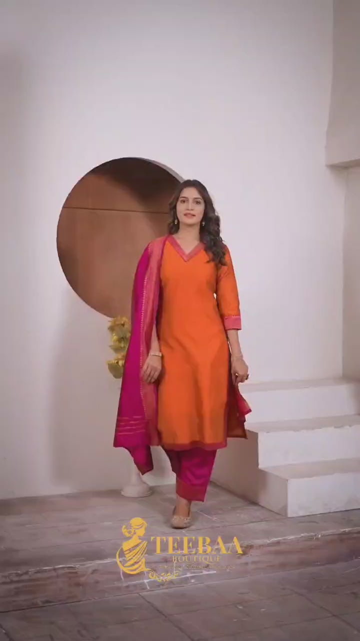 Teeba Orange and Pink  Salwar Suits