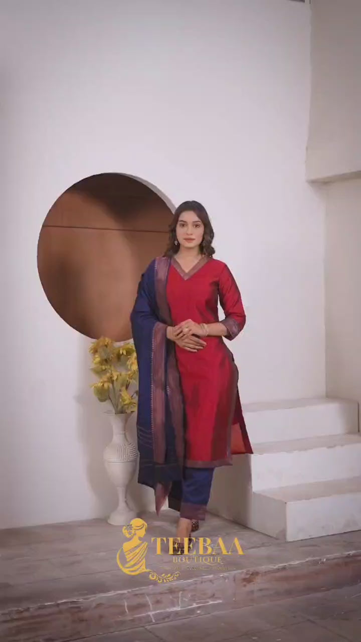 TNISHA Maroon and Navy Blue Silk Salwar Suits