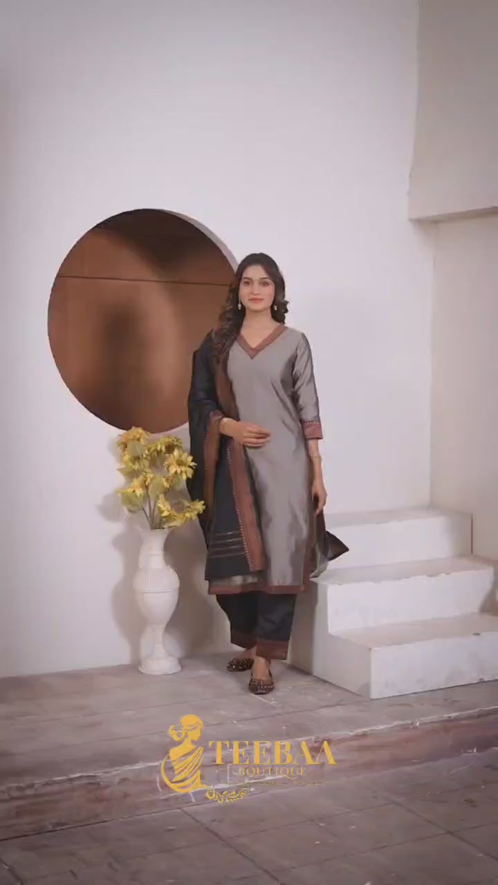 Tnisha Grey and Black Silk Salwar Suits